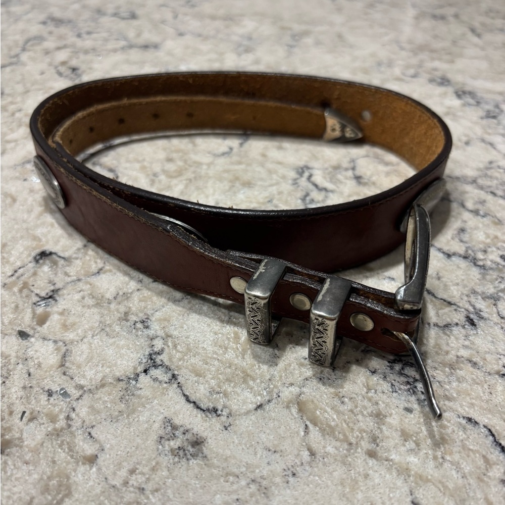Brighton Brown Leather Western-Style Belt 30 with Silver Western Buckle - Picture 4 of 10